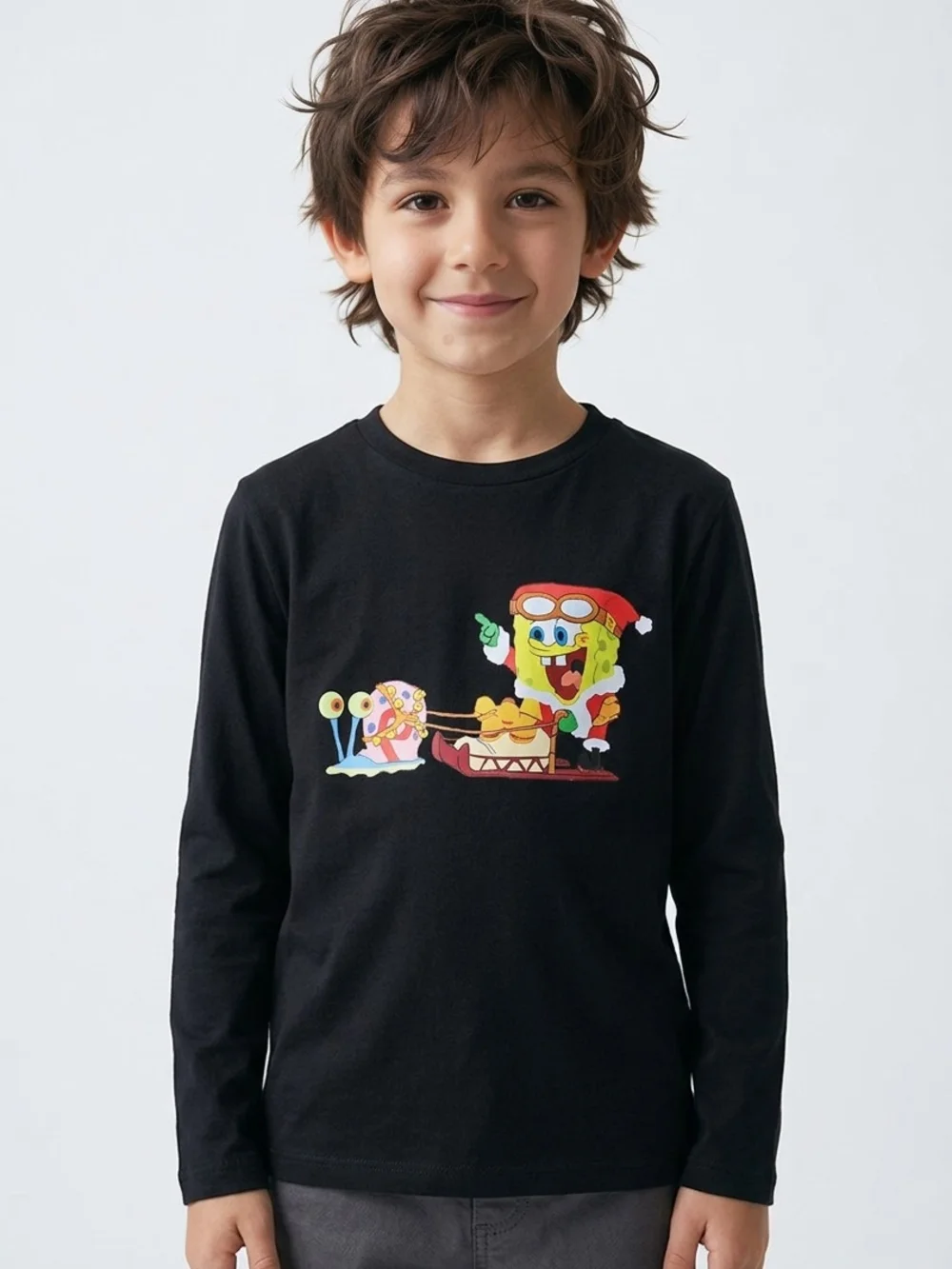 Andy & Evan Black SpongeBob Holiday Graphic Long-Sleeve Tee